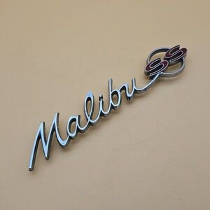 Vintage Chevrolet Malibu SS Emblem Badge Script Spell Out Chrome Red Genuine OEM